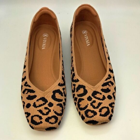 Vivaia Margot size 8 Women's Leopard Print Flat Walker Stretch Knit Ballet Flat - Picture 1 of 8